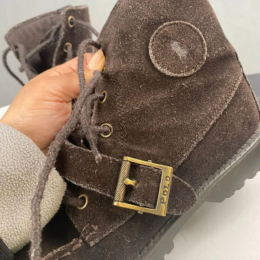 Polo Ralph Lauren Duck Boots Big Boy Kids 4 Brown Leather Buckle,Hiking,Outdoor